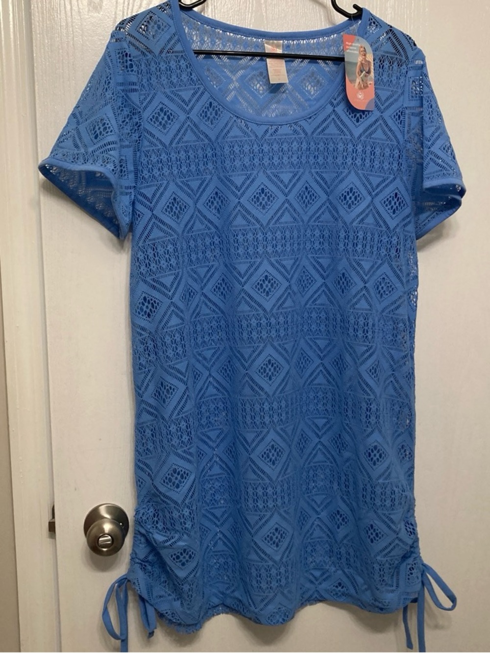 Women's Blue Lace Swim Coverup Tunic with Side Ties